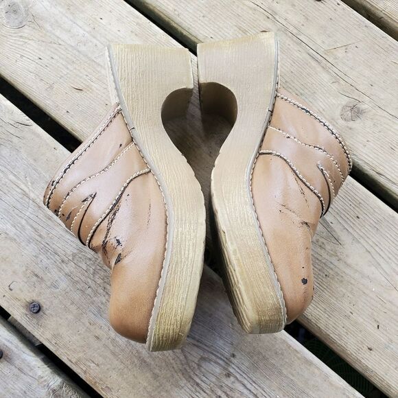 Vintage 90s y2k Route 66 Bratz Chunky 2.5" Heel Tan Brown Vegan Leather Mules - Picture 3 of 7